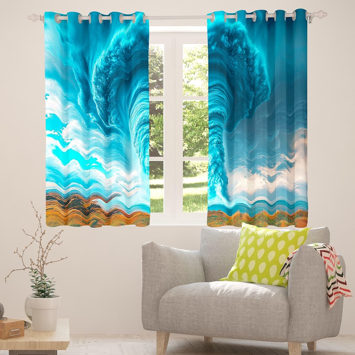 Erosebridal Nature Tornado Window Curtains Drapes 38" Wx45 L,Storm Chaser Tornados Curtains for Kids Boys Teens,Aqua Weather Room Decor
