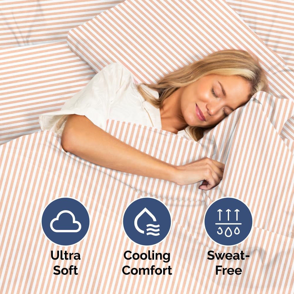 Twin Size 3 Piece Sheet Set - Ultra Soft & Cooling Bed Sheets - Fits 8 Inch to 16 inch Mattress - Wrinkle & Fade Resistant with Deep Pockets - Breathable, Comfy Hotel Luxury Bedding - Blush Stripes