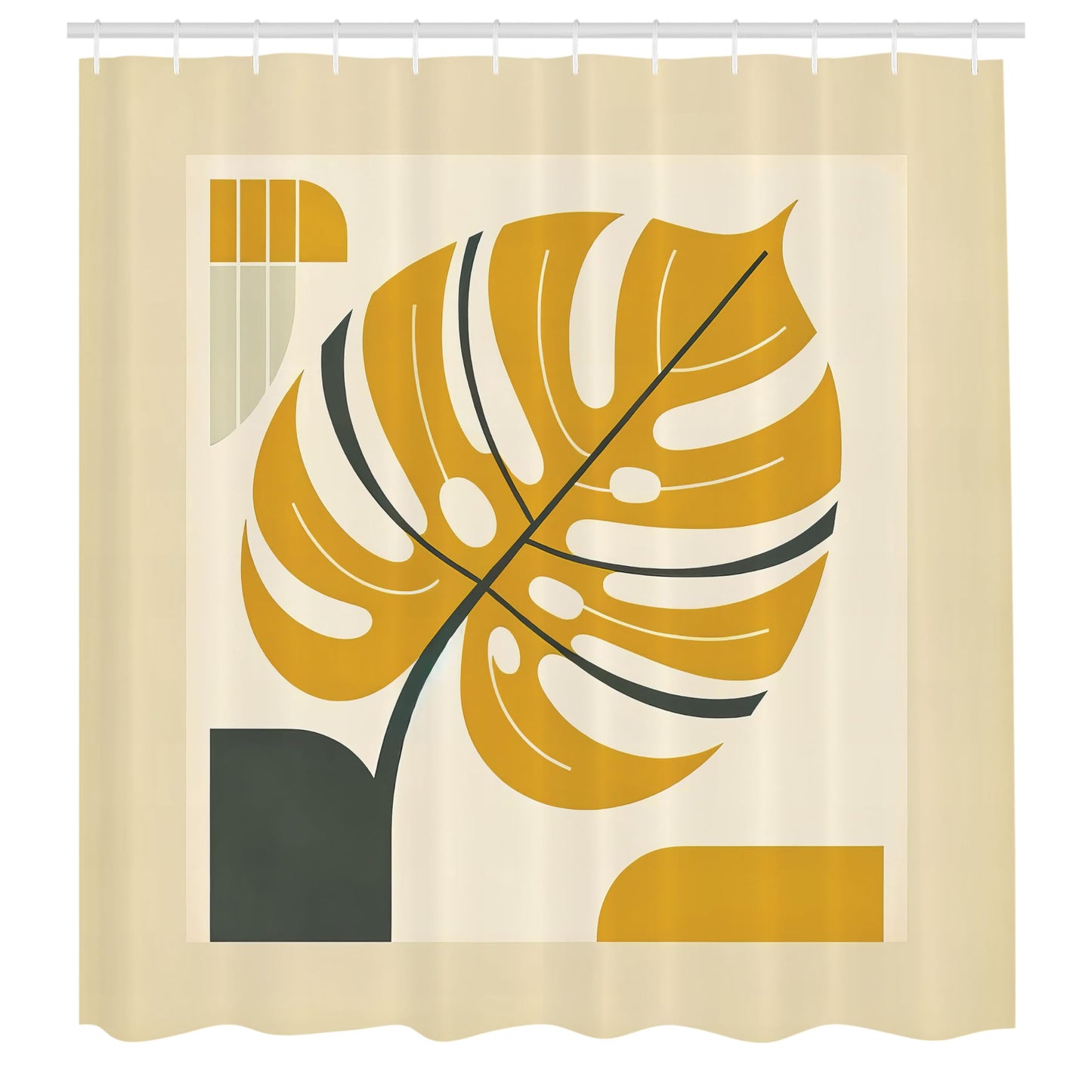 Ambesonne Yellow Shower Curtain, Abstract Modern Monstera Leaf Paint with Geometric Shapes and Frame Like, Cloth Fabric Bathroom Decor Set with Hooks, 69" W x 70" L, Orange Dimgray Beige