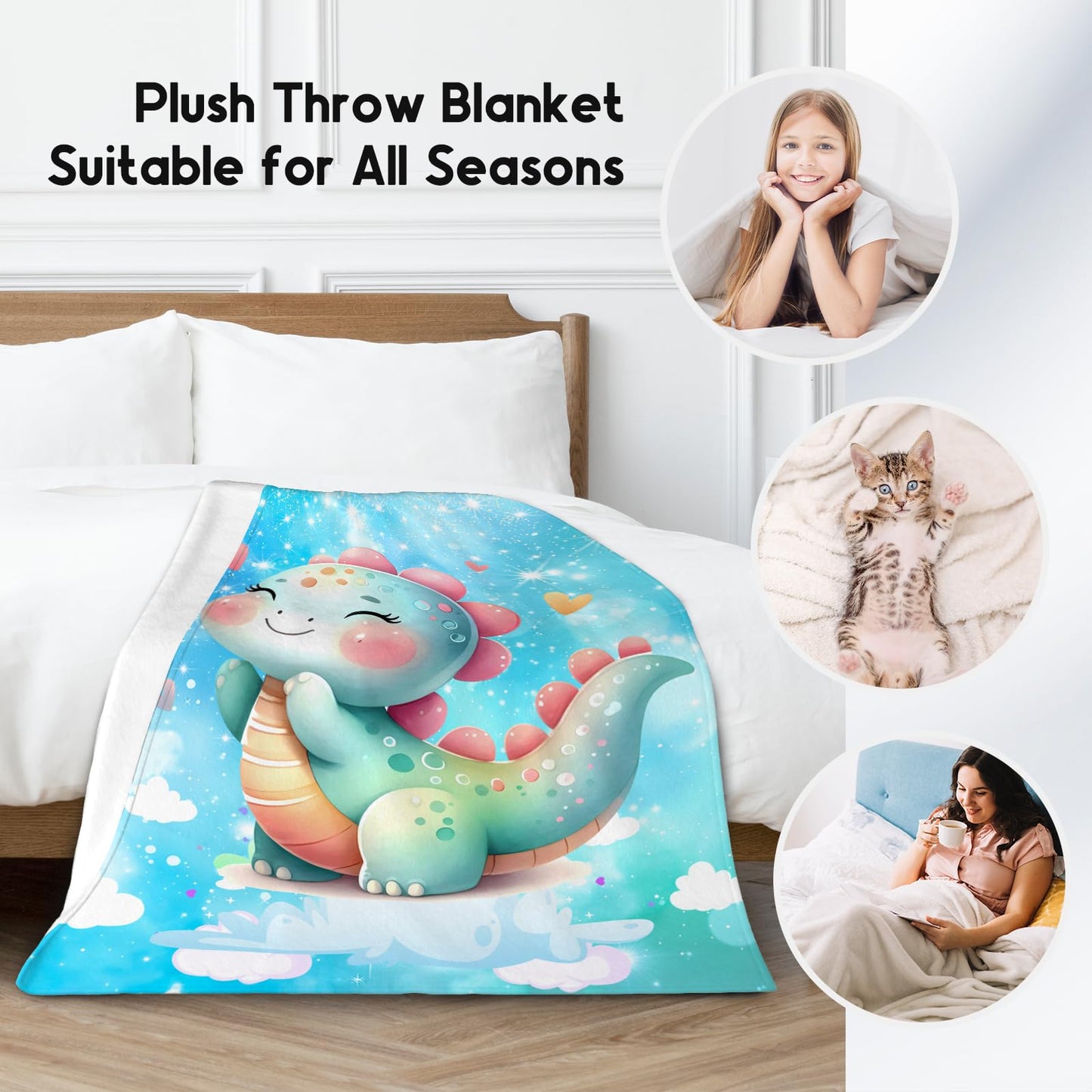 Dinosaur Blanket Dinosaur Gifts for Girls, Cute Blanket for Kids, Toddler Throw Fleece Comfy Flannel for Sofa Couch, 50"x60"