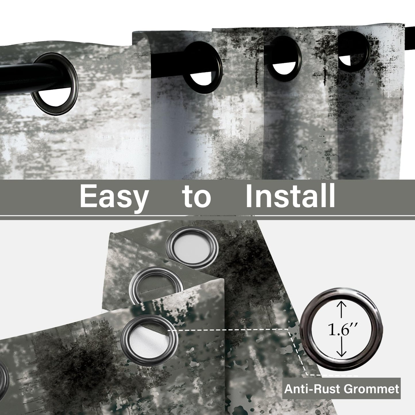 Asuexpect Abstract Curtains 2 Panels Abstract Rust Curtain Room Darkening Grommet Window Drapes Modern Decorative Window Treatments for Bedroom Living Room, 52x84 Inches, Black Grey