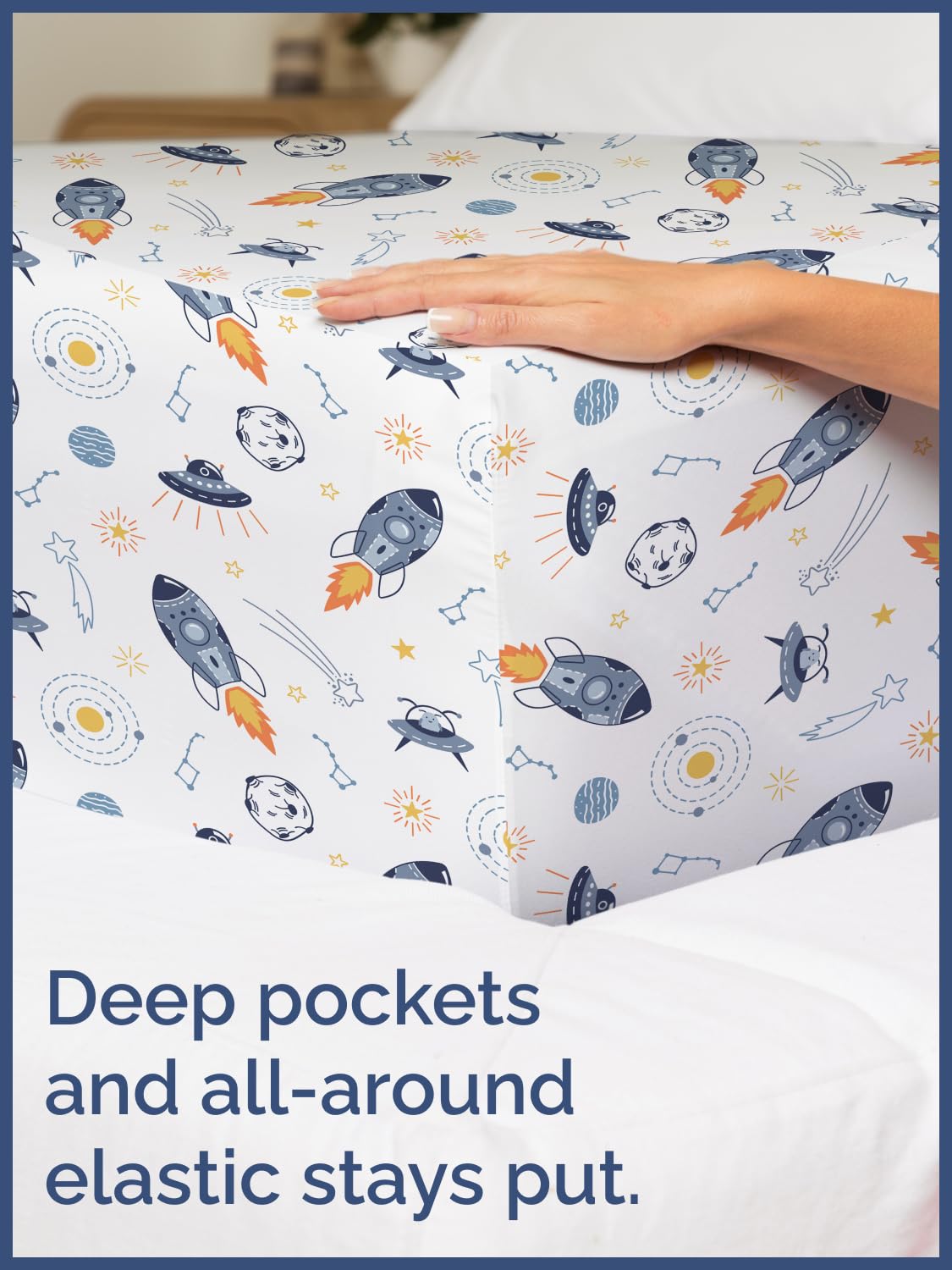Kids Full Size Bed Sheet Set - 4 Piece Kids Loft Bed Sheets - Space Galaxy Theme bedding - Soft, Cute - Breathable and Machine Washable - Spaceship Rocket Bed Set for Boys, Girls, Teens and Toddlers