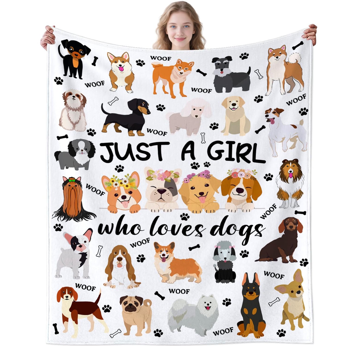 Cute Dog Blanket Bedding Soft Cozy Flannel Throw Blankets for Dog Lovers Funny Pet Puppy Plush Gifts for Kids Adults 50"x40"