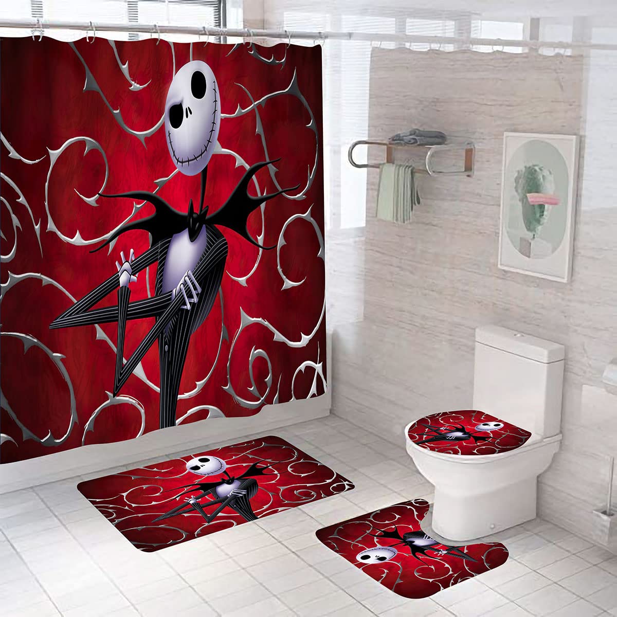 DDS-DUDES Christmas Shower Curtain Sets Kids Bathroom Halloween Decor with 12 Curtain Hooks for Bathroom, Waterproof Fabric 71 x 71 inch (D12)