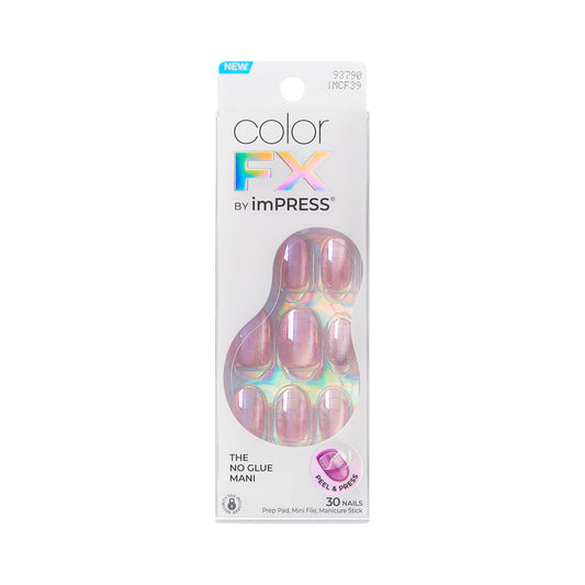 Kiss colorFX by Impress Press On Nails, Starry, 30 No Glue Peel and Stick Nails Kit with IMPROVED Adhesive, Light Pink Short Oval Pearlescent Effect, Includes Prep Pad, Manicure Stick & Mini File