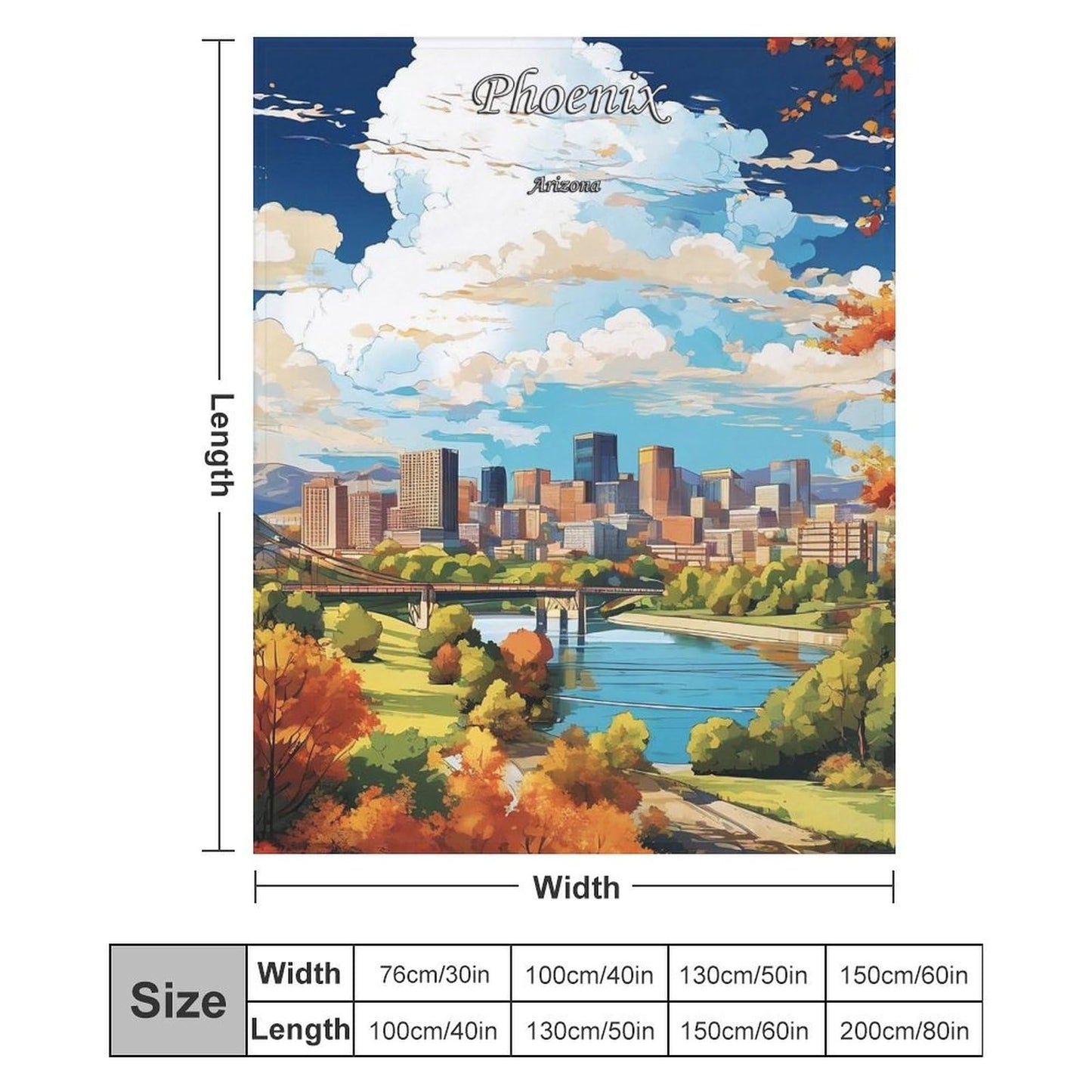 Phoenix Arizona City Skyline Landscape Abstract Blanket Soft Flannel Lightweight Blanket Outdoor Travel Carry Living Room Bedroom Sofa Decoration Gifts 50x60 Inch