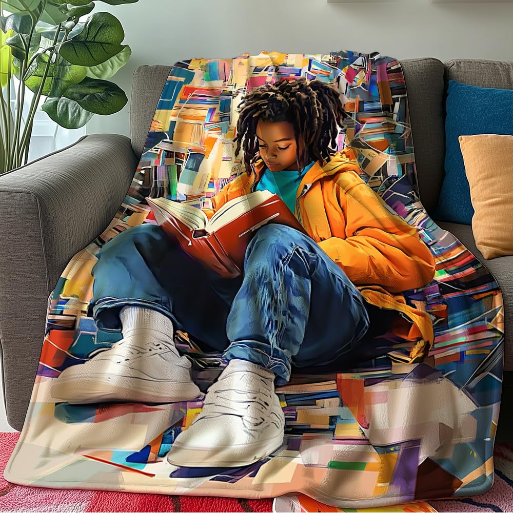 HUNXIAOJ Black Girl Blanket African American Blanket for Kids Black Girl Bedding Warm Soft Flannel for Teens Adults Bed Sofa Couch (49in x 59in)