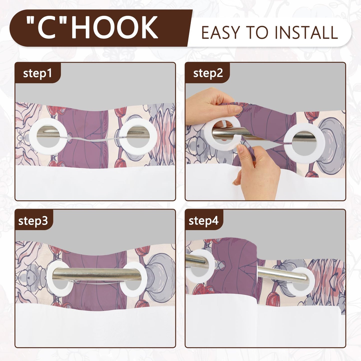 NAEMBCU No Hook Shower Curtain with Snap-in Liner 71x74 Inch