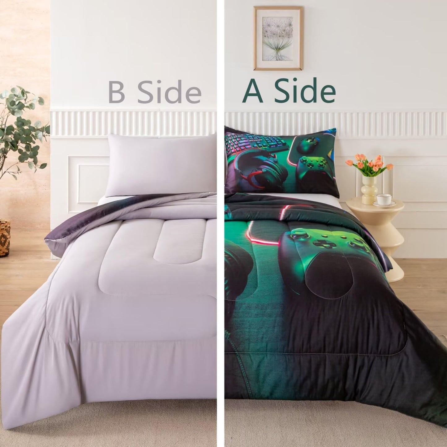 GRAT TIOC Gamer Comforter Sets for Teen Boys,Gaming Bedding Sets Twin,Video Game Bedspread,Game Gamepad Bedrooom Bed Set,Controller Gamer Home Decor 3 Piece