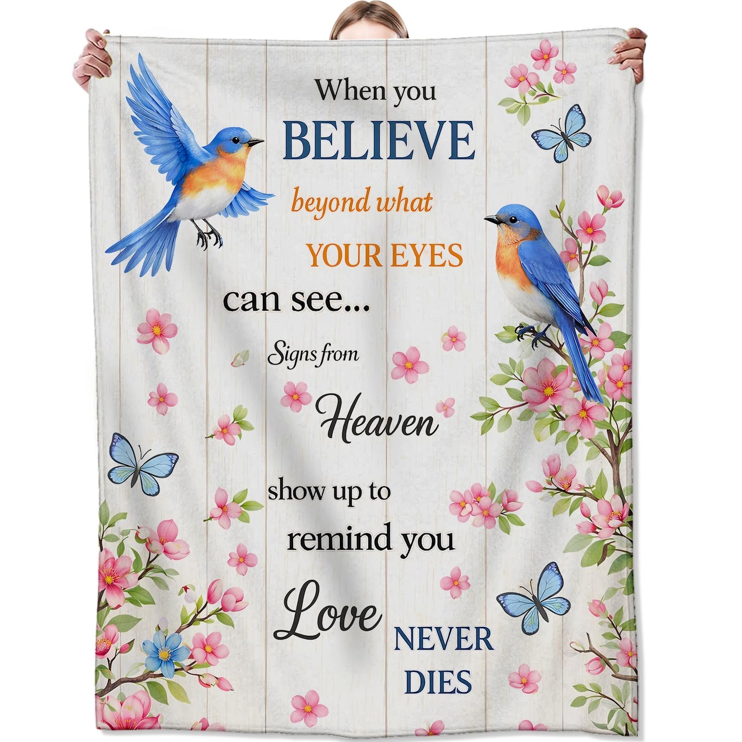 Zeleda Floral Bluebird Flannel Blanket, Soft Cozy Throw with Animal and Butterfly Flower, Rustic Home Bedroom Decor and Gifts for Women Kids Girls, Lightweight Blankets for All Seasons, 50x60 Inch