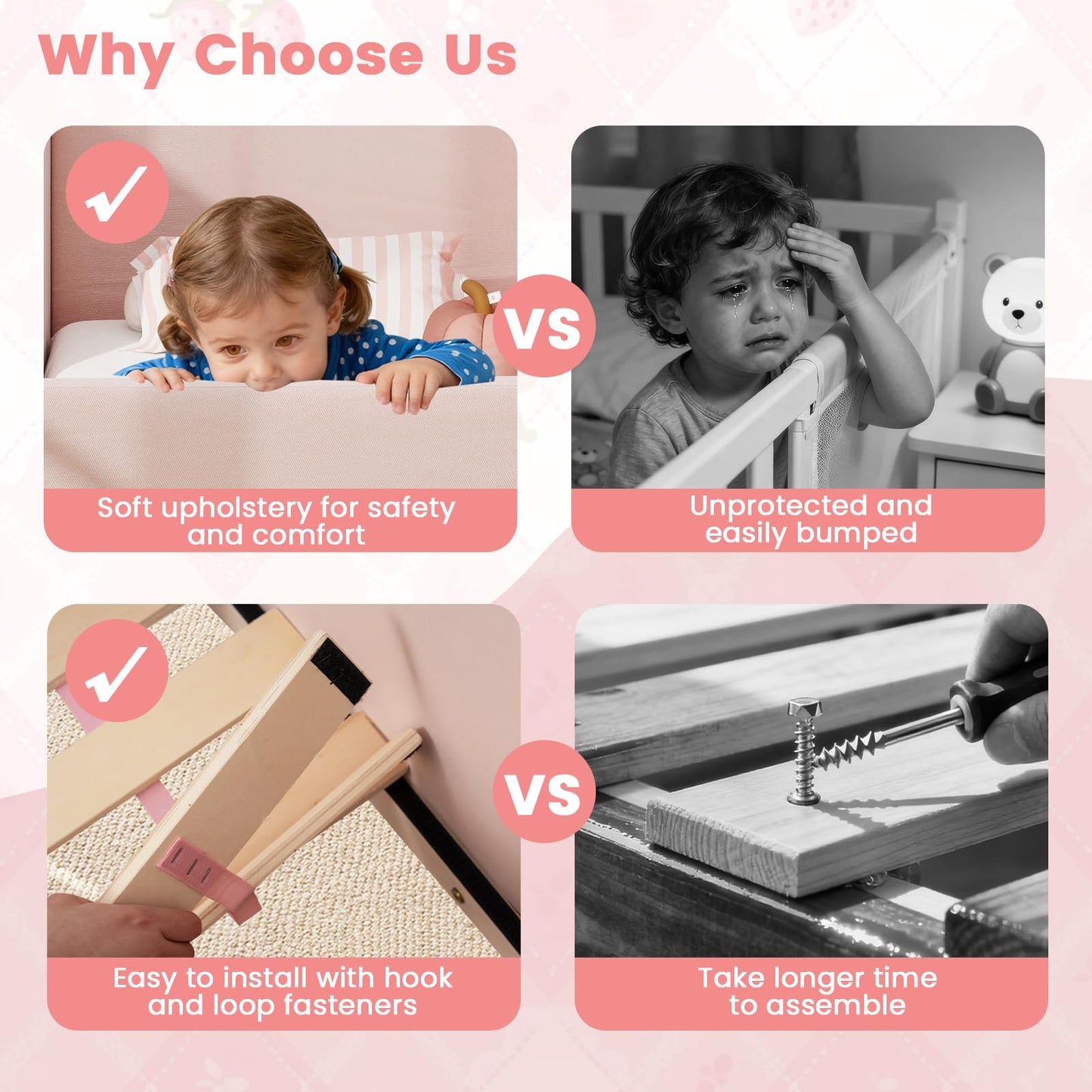 Costzon Toddler Bed, Soft Velvet Fabric Upholstered Children Floor Bed Frame with Safety Rails, No Mattress, Kids Bed for Girl Boys (Wood Foam, Pink)