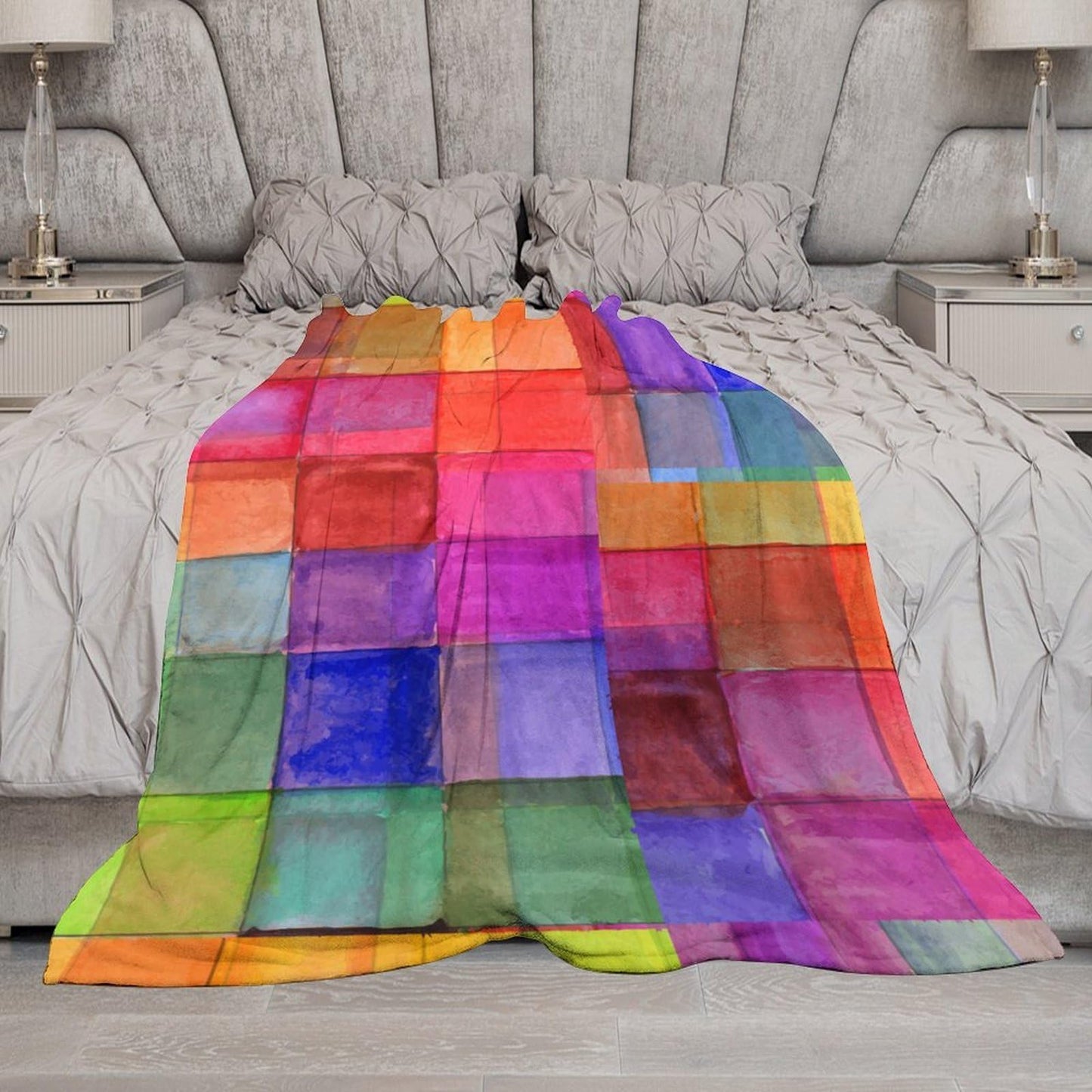 Colorful Checkered Throw Blanket,Retro Grid Plaid Rainbow Pattern Soft Cozy Warm Flannel Blankets for Sofa Couch Bed Gifts for Lover Kids Girls Boys Women Adults 30x40 Inch