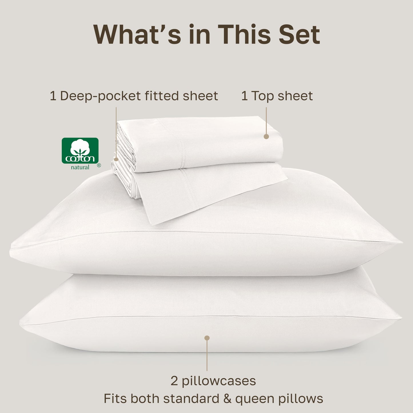 California Design Den Queen Sheets Set - Soft 800 Thread Count Sateen, 100% Cotton Bed Sheets Set with Deep Pockets, Durable Bedding - True Ivory