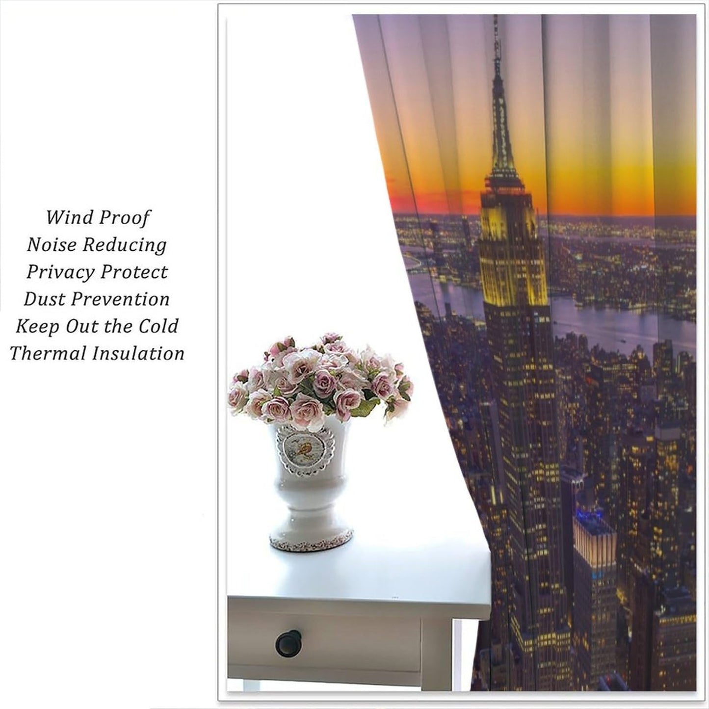 JADERYS Cityscape Blackout Curtains New York City Skyline Sunset Scenery Art Print for Bedroom Living Room Kitchen Rod Pocket Decoration Window Drapes 2 Panels W21xL45in
