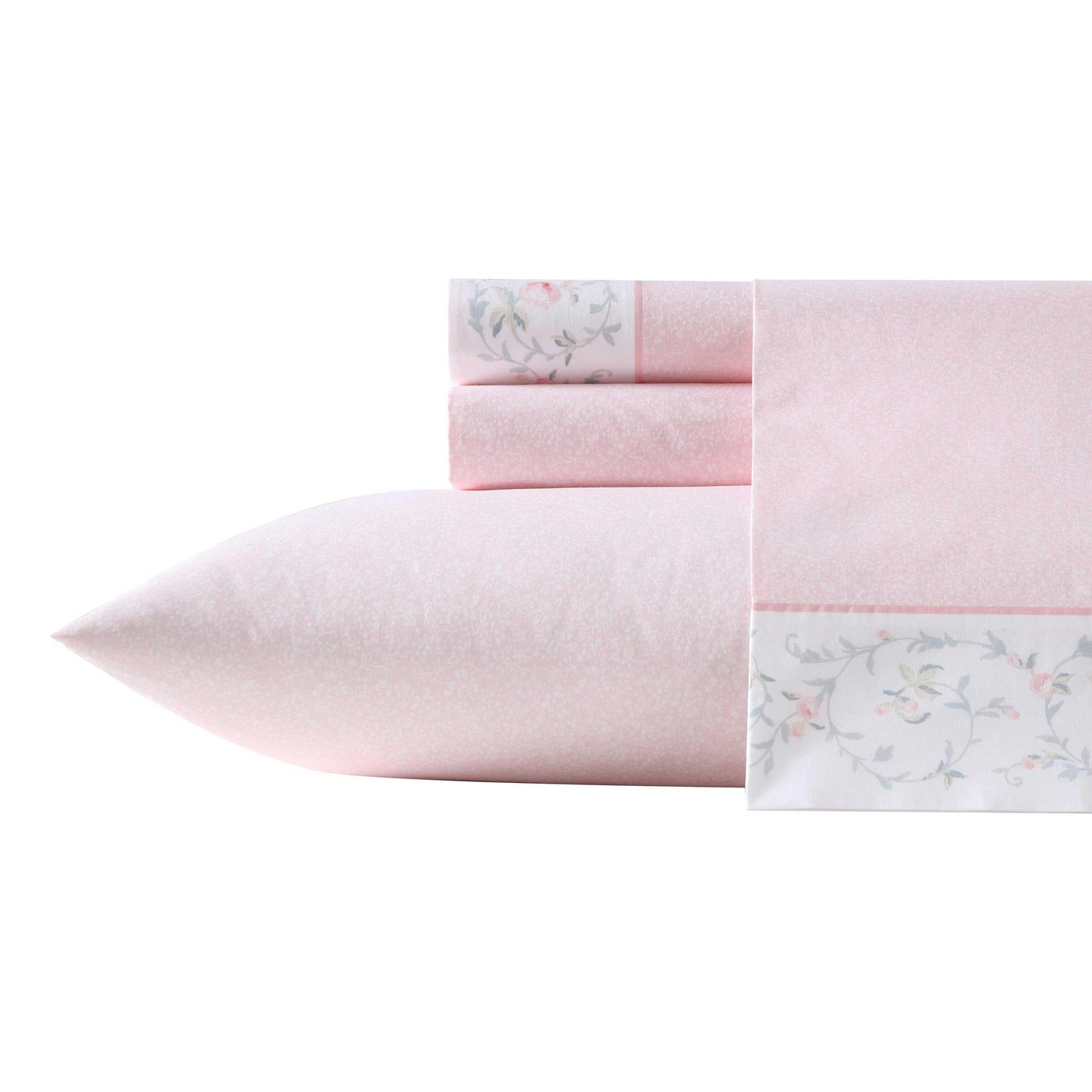Laura Ashley – Twin Size Sheet Set, Crisp & Lightweight Cotton Percale Bedding with Fitted Sheet and Pillowcase, Floral Room Decor, Deep Pocket, College Dorm Room Essentials (Victorian Scroll Pink)