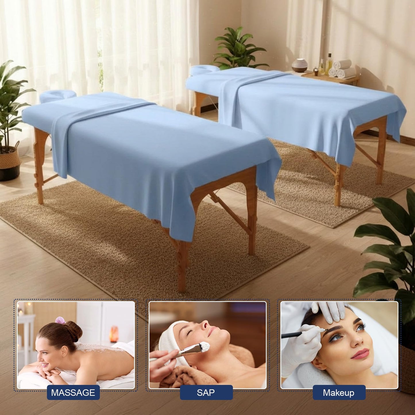 Oudain 4 Sets 3 Piece Soft Microfiber Massage Table Sheets Set Bulk Includes Massage Flat Sheet and Fitted Sheet and Face Rest Cover(Blue)