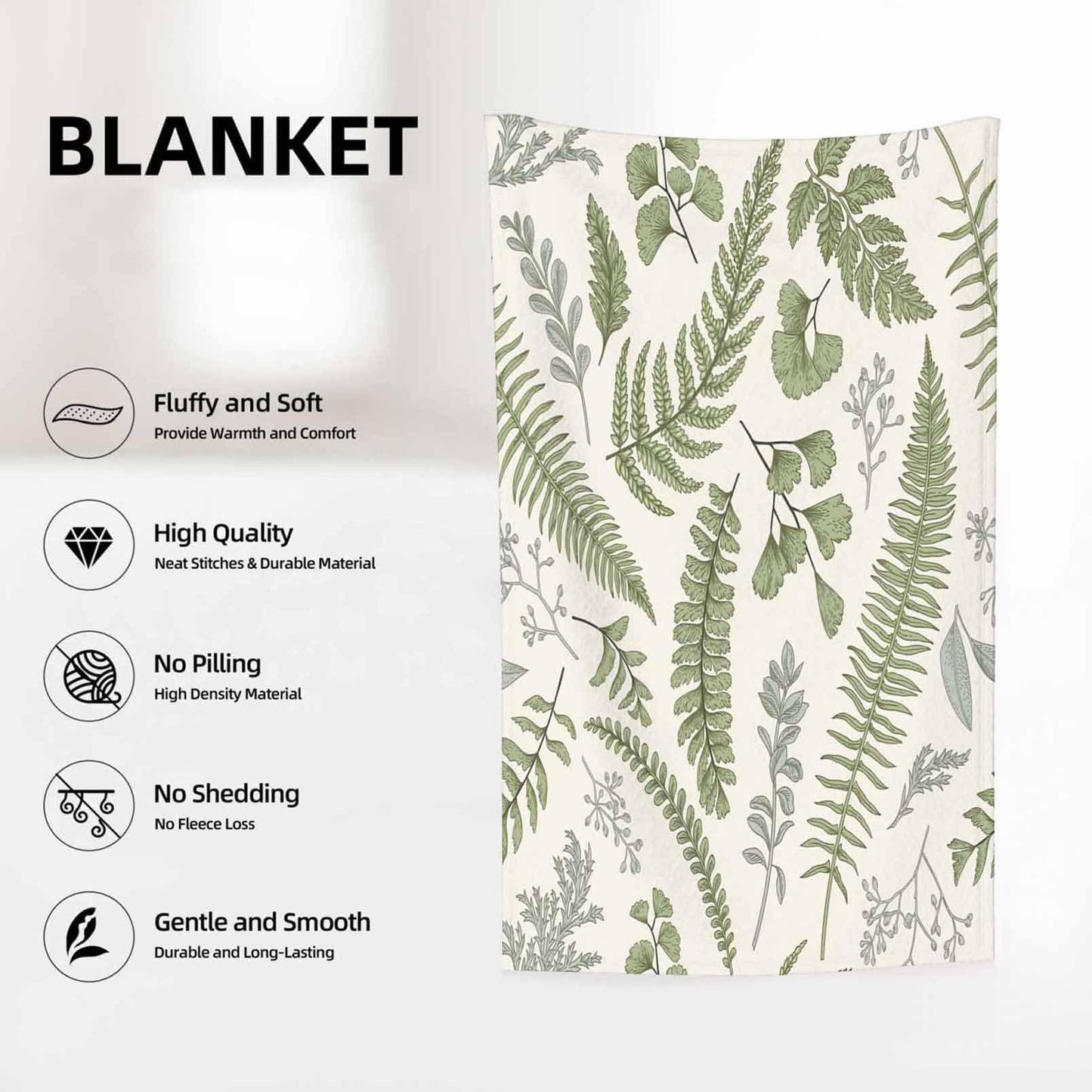 Throw Blanket 50x60 Inch,Fern Vintage Herb Leaf Plant Cozy Soft Lightweight Fuzzy Flannel Blanket 60x50 Inch Suitable for Couch Bed Sofa Living Room in All Seasons