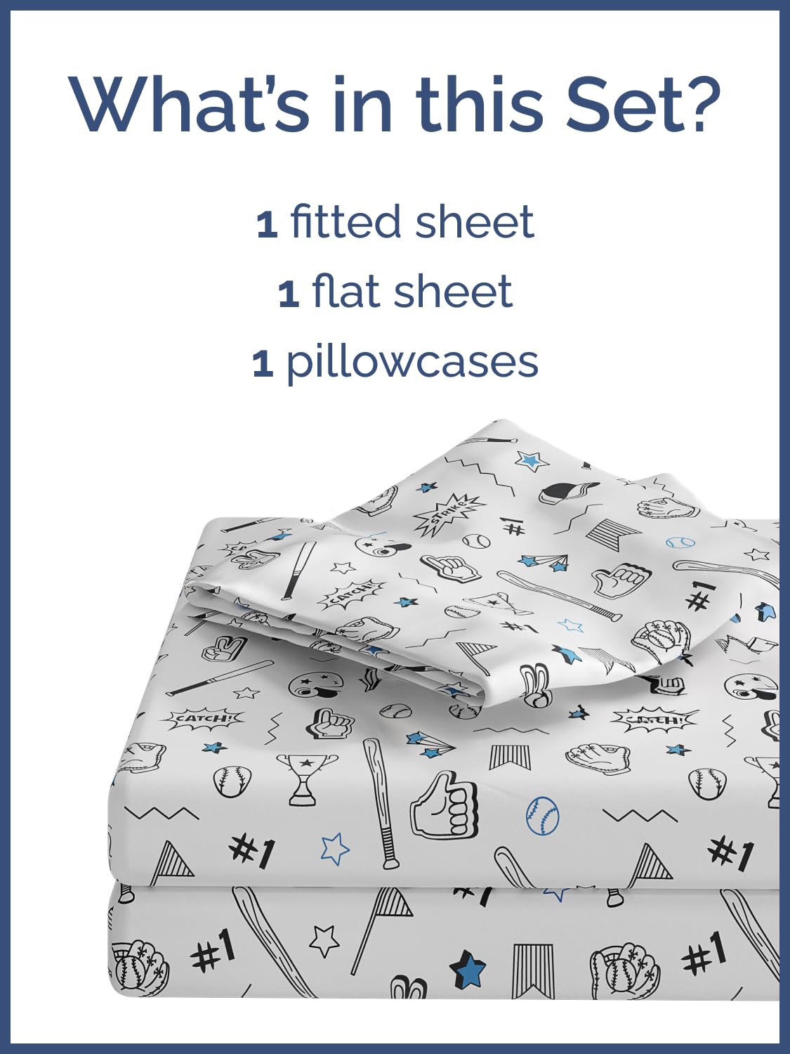 Kids Twin Size Bed Sheet Set - 3 Piece Kids Loft Bed Sheets - Baseball Sports ThemeD Bedding - Soft, Cute & Cozy - Breathable & Machine Washable - Bat & Ball Bed Set for Boys, Girls, Teens & Toddlers