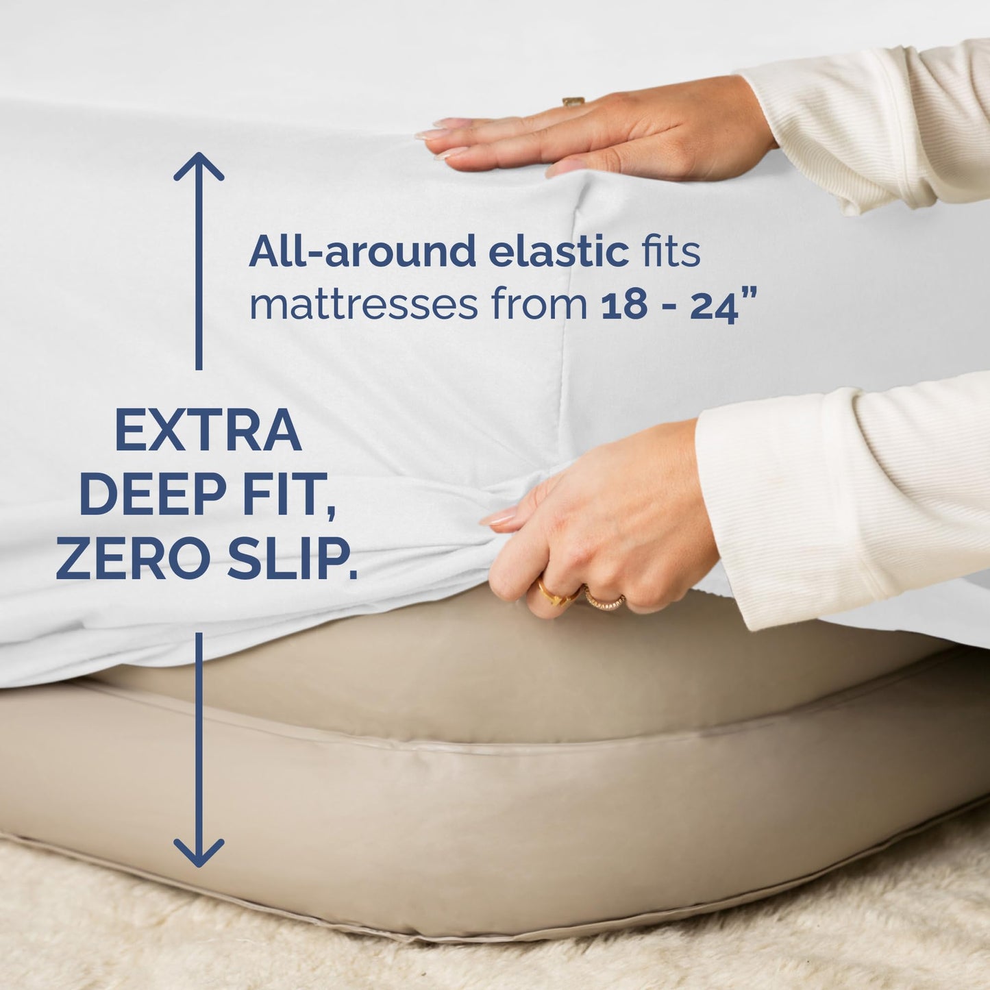 Air Mattress Sheet Set for Queen Size - 4 Piece Breathable & Cooling Sheets w/ Extra Deep Pockets - Fits Inflatable & Blow Up Air Mattresses Up to 24 Inches Thick - Ultra Soft & Wrinkle Free - White