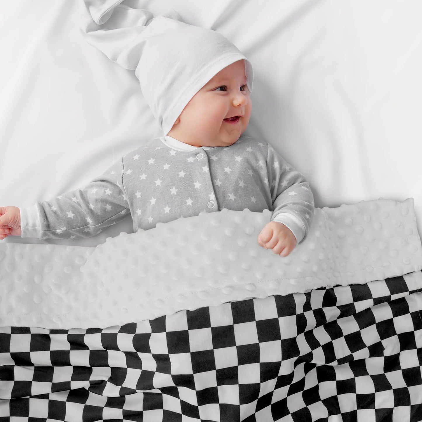 CIVARUA KIDS Checkered Baby Blankets for Boys, Comfy Durable Blanket with Double Layer Dotted Backing Checkerboard Grid Chessboard Gingham Bed Blankets for Newborn Infants Black, 30x40 Inches