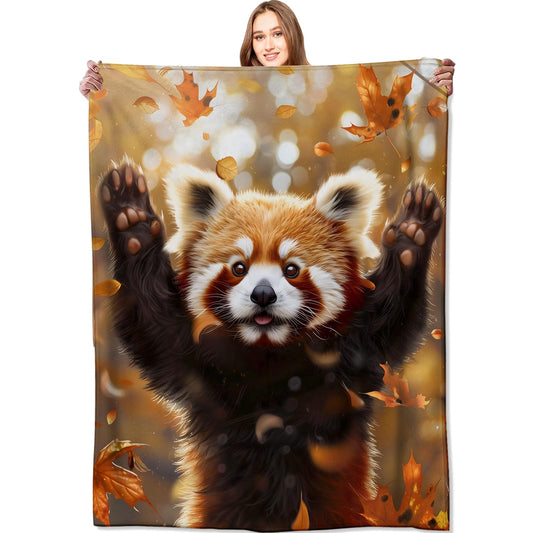 VODRM Red Panda Blanket Cute Autumn Leaves Fall Throw Blankets,Birthday Gifts for Kids Adult & Wildlife Fans,Lightweight Soft Fleece with Animal Lovers,for Sofa Couch Bed Room Decor 50x60in