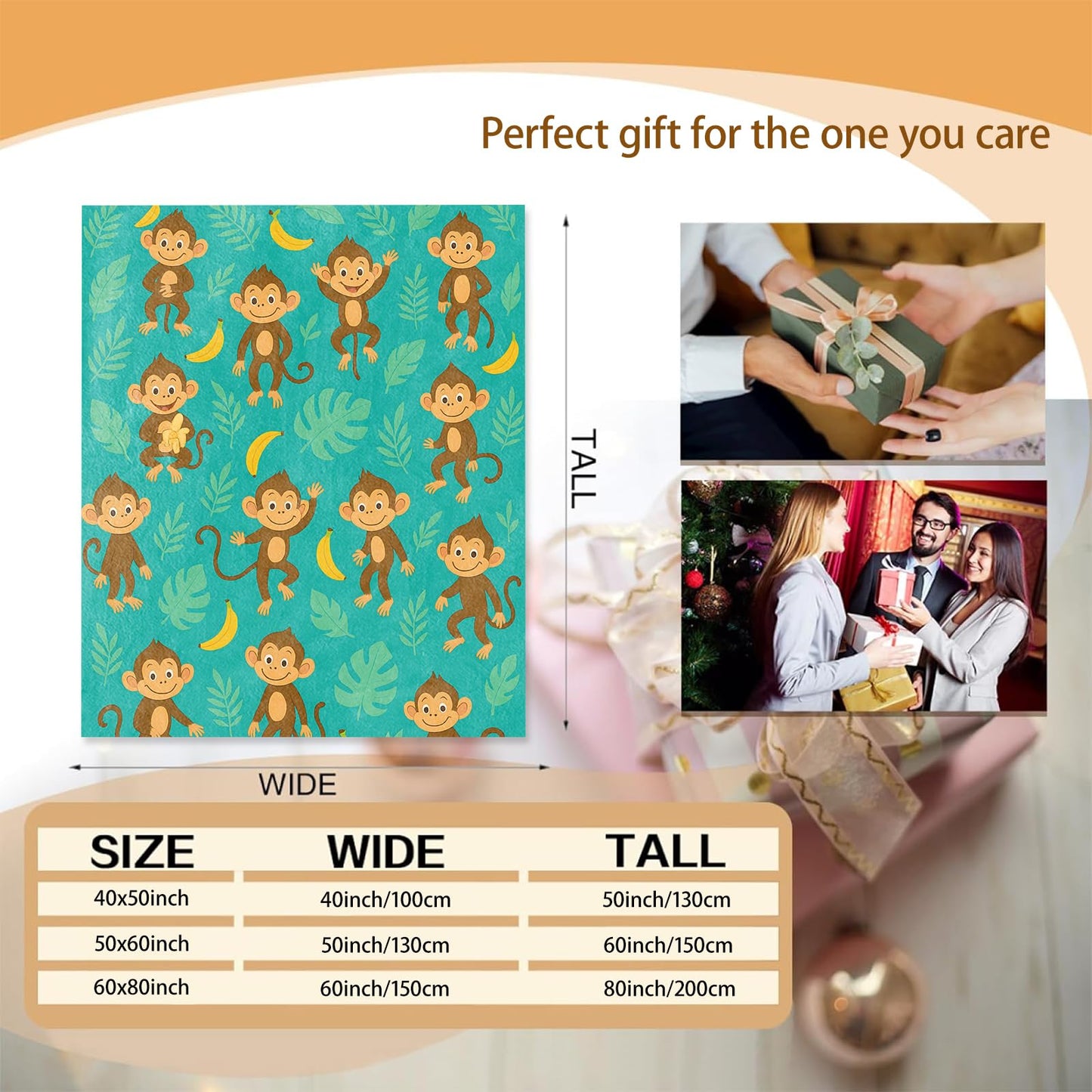 Monkey Jungle Banana Blanket Gifts for Women Adults, Soft Warm Lightweight Flannel Throw Blankets for Camping Bedroom Living Room Home Sofa Travel Decor 50" x 60"