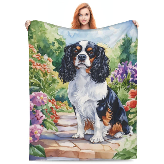 Cavalier King Charles Spaniel Blanket Gifts for Kids Adults, Colorful Floral Dog Flannel Throw Blanket Warm Lightweight Cozy Plush Blankets for Couch, Bed, Travel, Living Room, Camping, Decor 60x50in