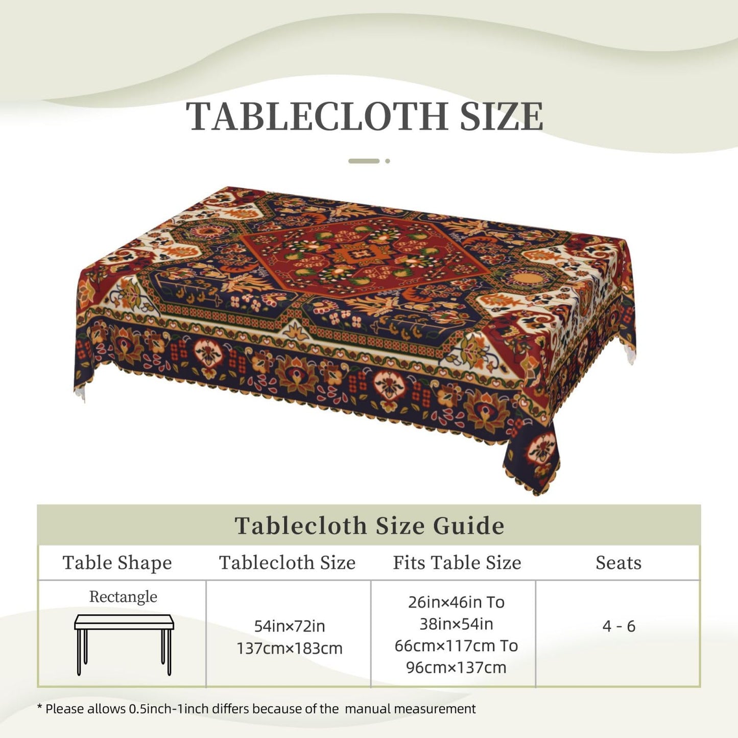DANSICUINI Persian Carpet Design Rectangle Tablecloth Tribal Texture Table Cloth Boho Rust Rectangular Tablecloth Table Cover for Dining Kitchen Party 54 x 72 Inch