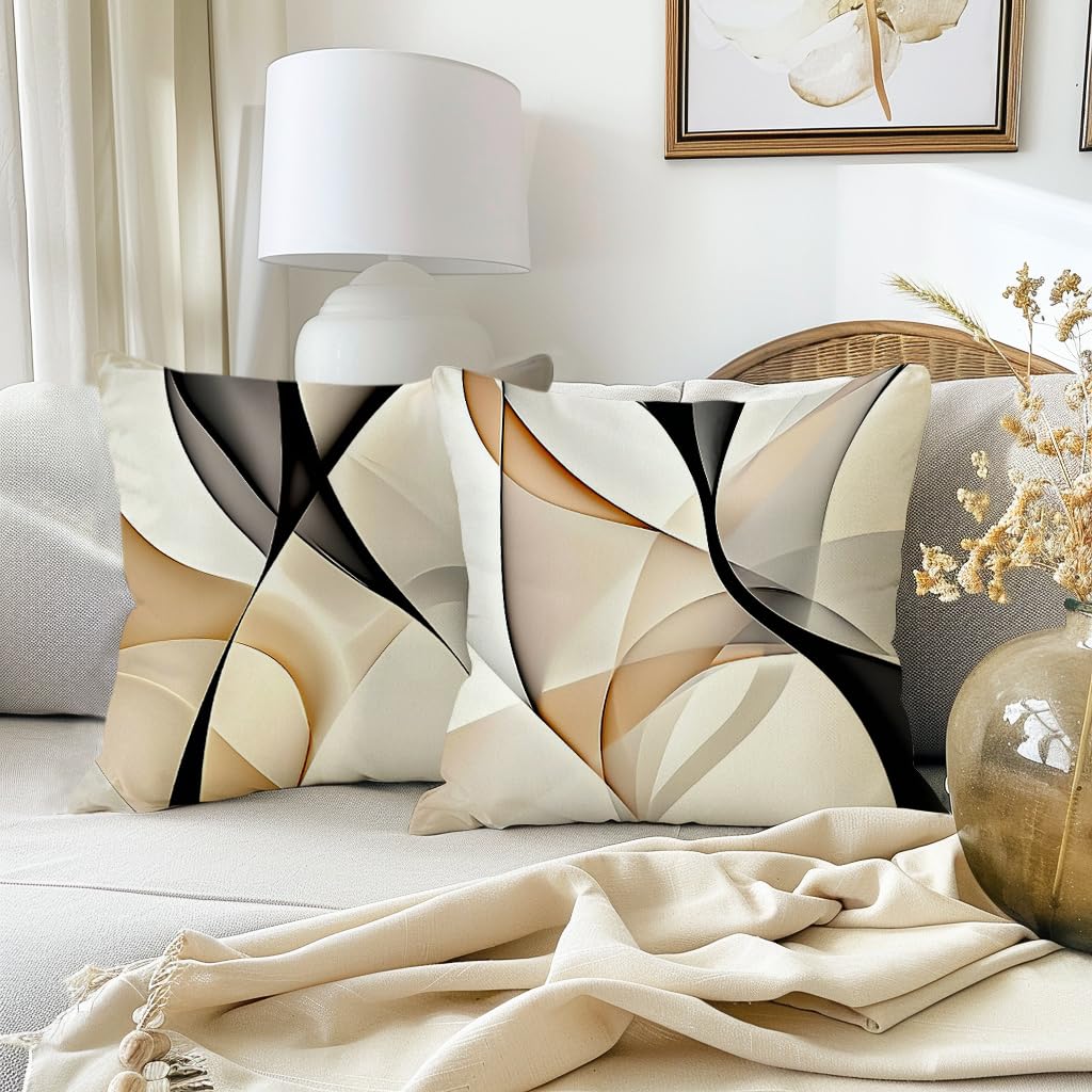 LSMIAO Modern Abstract Geometric Throw Pillow Cover, 18x18 inch, White Black Gold, 100% Polyester, Hidden Zipper, Set of 4