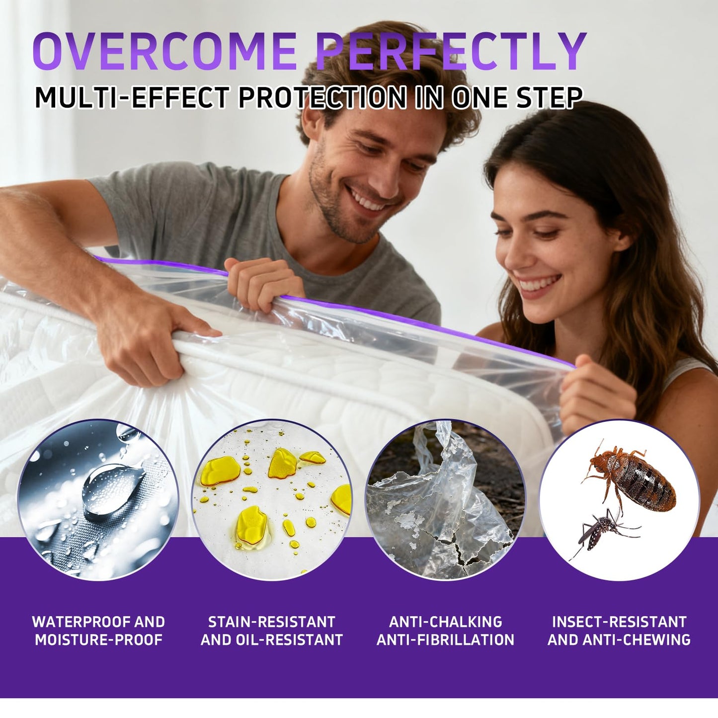 Gooo&Ma 6Mil Heavy Duty Mattress Bag for Moving & Storage - Waterproof Zippered Mattress Cover, Tear-Proof Dust-Proof Reusable Plastic Encasement, Fits Up to 14 Inch Mattress（Full、Purple）