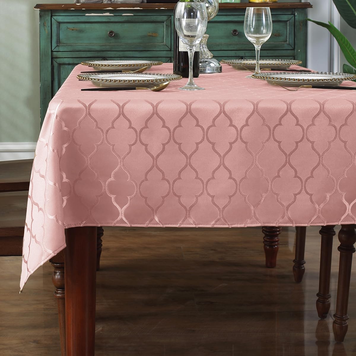 SASTYBALE Tablecloth Rectangle Jacquard Table Cloth Polyester Spill Proof Wrinkle Resistant Table Cover for Kitchen Dining Valentine's Day Decoration (52" x 70" (4-6 Seats), Pink)