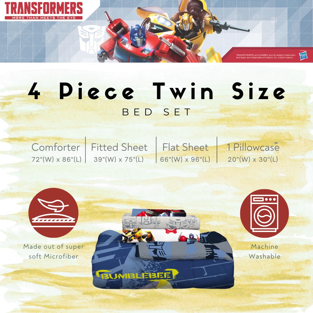 Transformers Optimus Prime Super Soft Comforter and Sheet Set with Sham, 4 Piece Twin Size, (Official Licensed Product) by Franco Collectibles