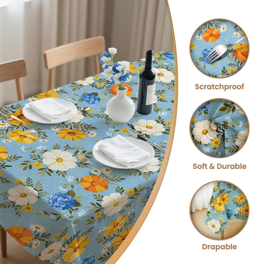 ANATTASOUL Daisies and Hydrangeas Rectangle Table Cloth Waterproof 6ft Fall Tablecloth, 84"x60" Stain Resistant and Wrinkle Free Table Cover for Dining Party Buffet Camping Wedding