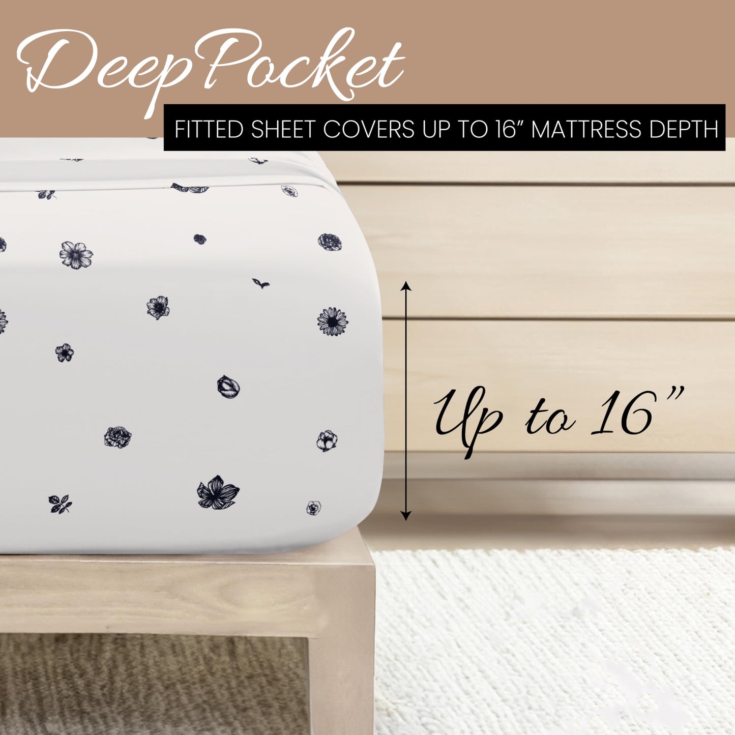 Linen Market Patterned Microfiber King Sheet Set 4 Piece – Oeko-TEX Certified Ultra Soft & Wrinkle-Free - 16" Deep Pocket Sheets - Easy Care King Size - Indigo Flowers Navy