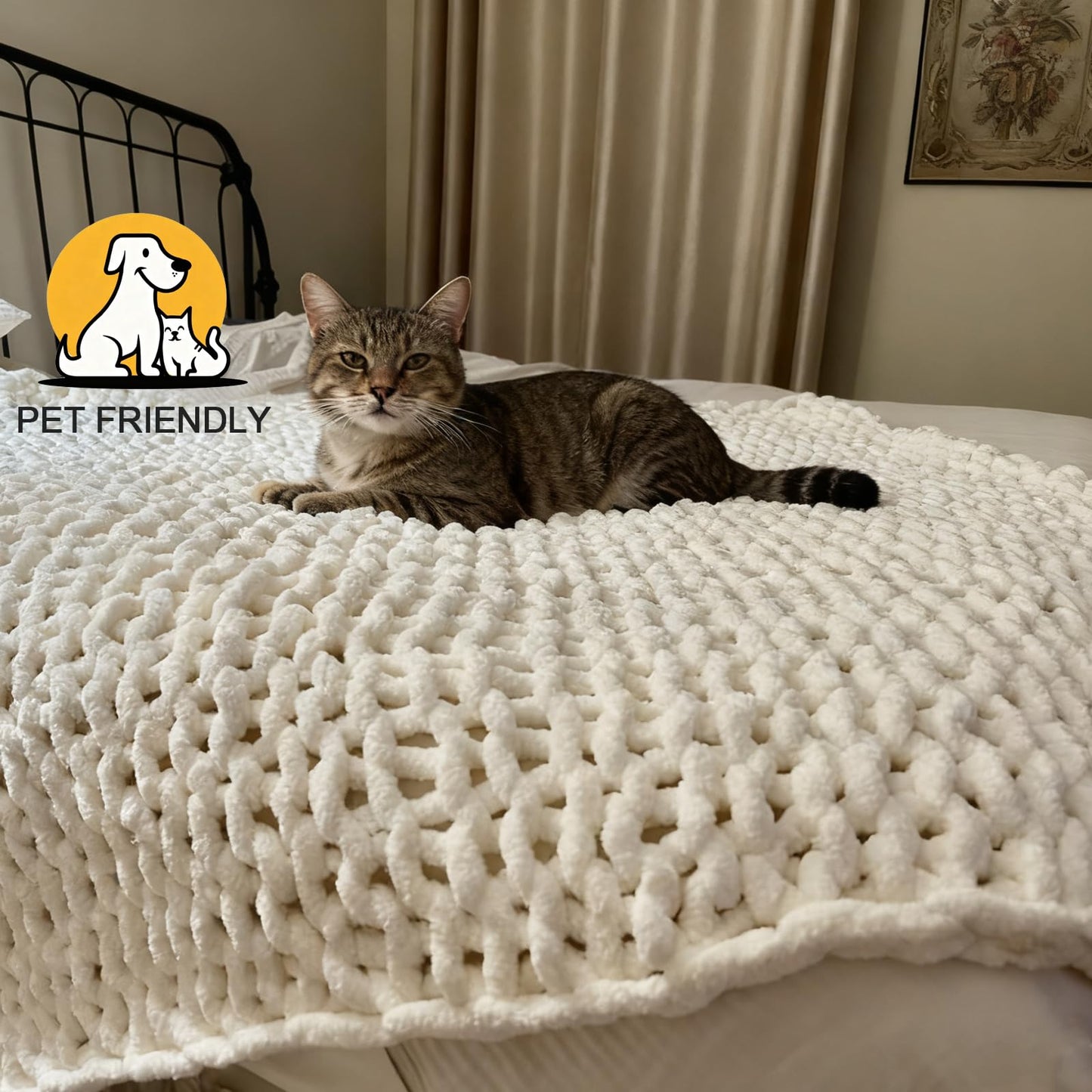 Luxury Chunky Knit Throw Blanket, Boho Chenille Cable Knit Blankets 50x60