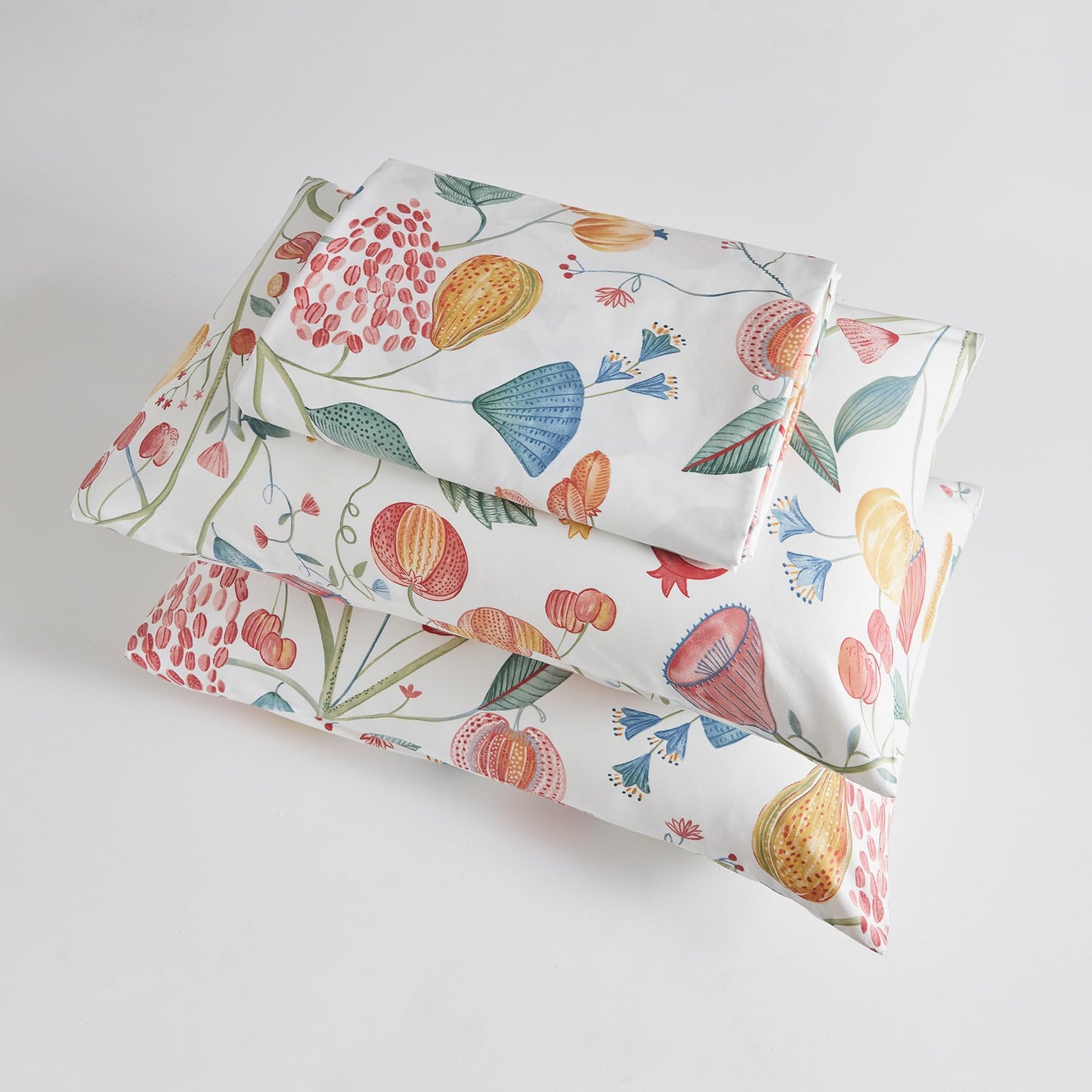YuHeGuoJi Floral Duvet Cover King 100% Egyptian Cotton 3 Pcs Set 1 Red Botanical Flower Duvet Cover with Zipper Ties 2 Pillowcases Harvest Fruit Tomoato Pumpkin Print Bedding Set Soft