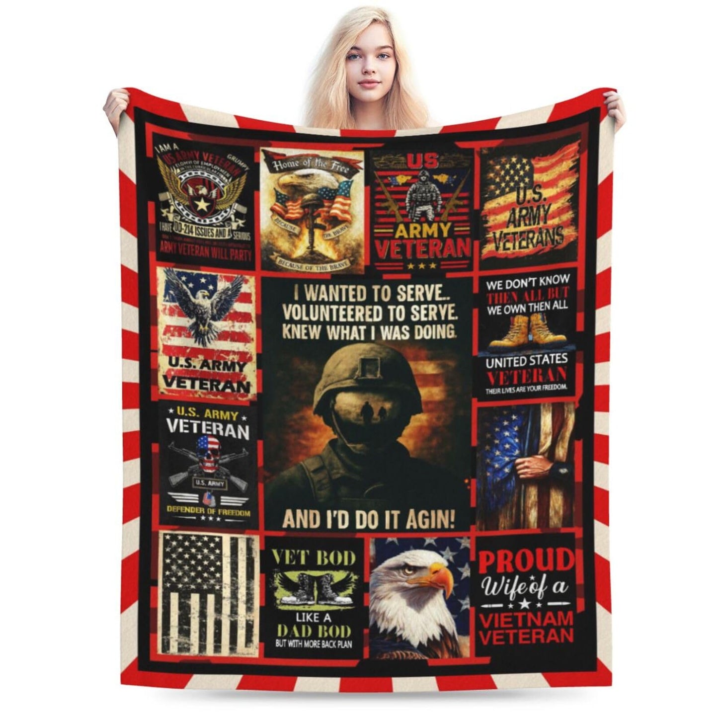 Patriotic Soldier Throw Blanket America Soldier Flannel Blankets American Army Plush Super Soft Cozy Warm Decor Gifts for Boys Girls Kids Adults Men Women 40" x 50"