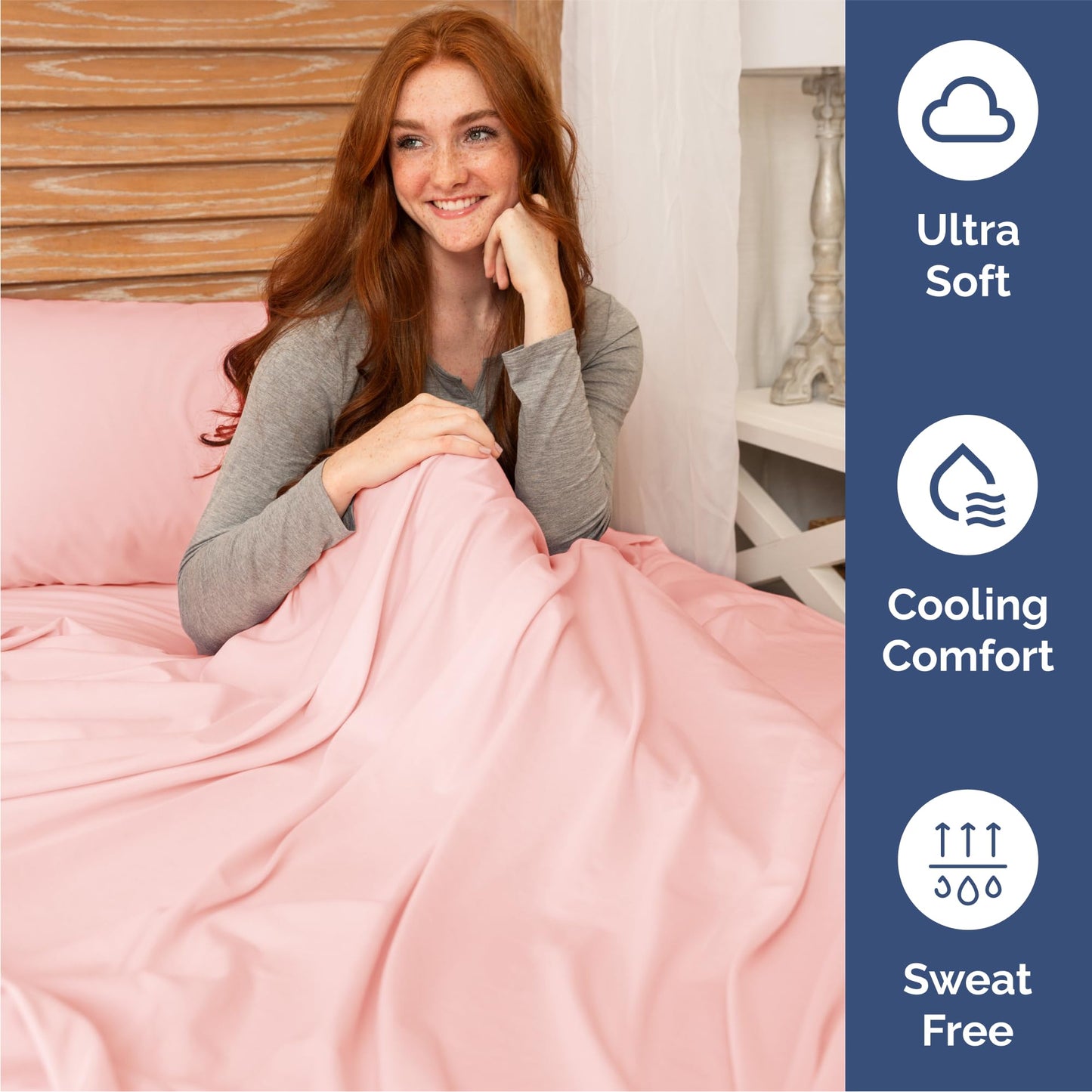 Queen Size 4 Piece Sheet Set - Comfy Breathable & Cooling Sheets - Hotel Luxury Bed Sheets for Women and Men - Deep Pockets, Easy-Fit, Soft and Wrinkle Free Sheets - Baby Pink Oeko-Tex Bed Sheet Set
