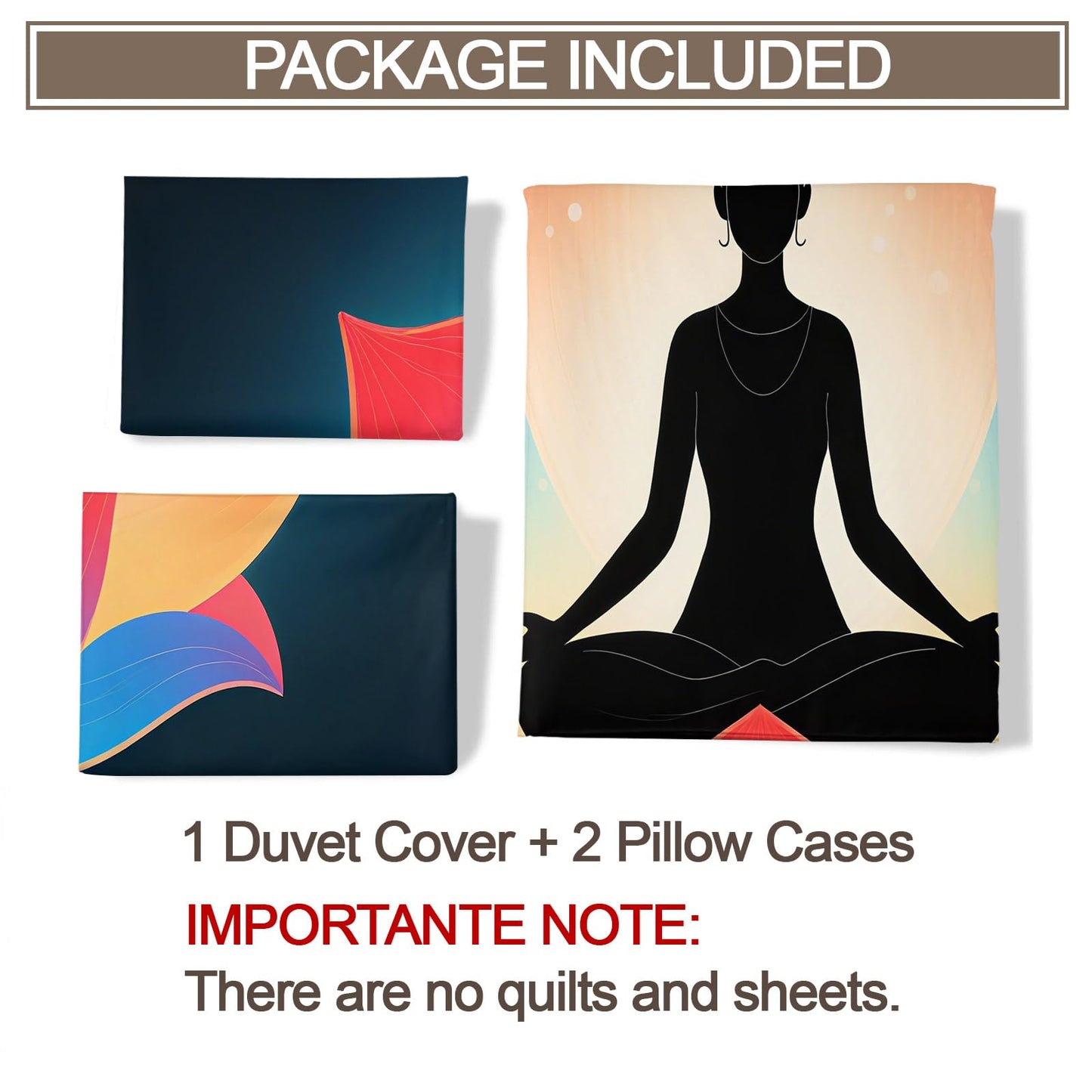 PAISUOQ Yoga Duvet Cover Queen Size, Abstract Lotus Bedding Sets, 3 Piece, Soft Microfiber Patterned Comforter Cover with Zipper Ties & 2 Pillowcase, Meditation Bedroom Decor & Gifts