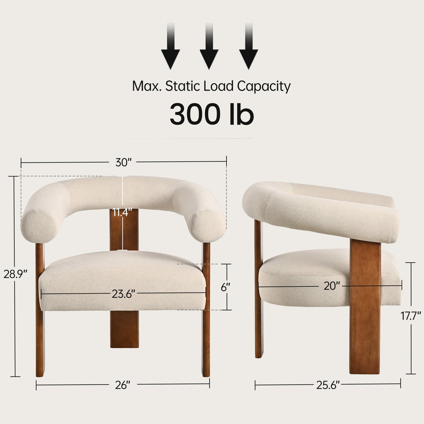 Usaint Upholstered Accent Chairs Set of 2, Mid-Century Modern Arm Chair Living Room Chairs with Walnut Wood Legs, Comfy Barrel Accent Chairs for Living Room, Bedroom, Vanity, Reading Room, Khaki