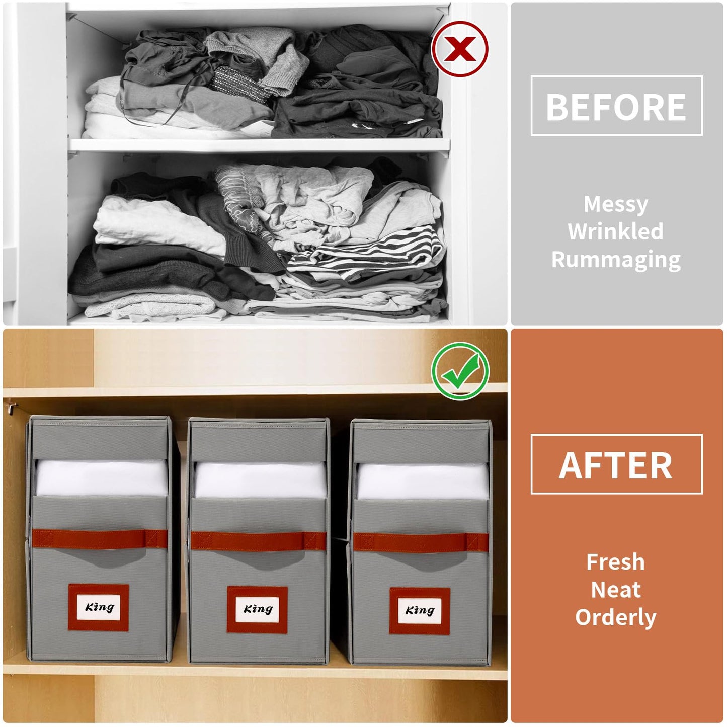 Jumpso Extra Large Bed Sheet Organizer, 2 Pack Foldable Sheet Organizers and Storage with Oxford Fabric, Clear PVC Window & Leather Handle – Storage for Bedding, Blankets, Duvet Cover Set, Quilt