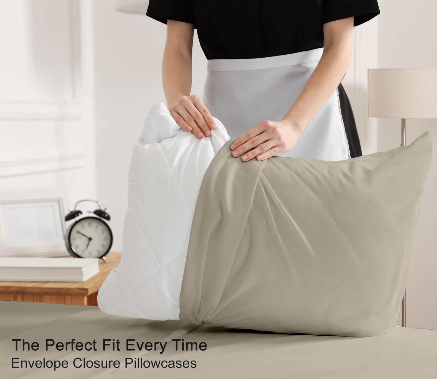 RUVANTI 100% Cotton Percale Sheets Queen Size – Crisp Cooling Bed Sheets for Hot Sleepers, Deep Pocket 16”, Soft Breathable & Durable Hotel-Style 4 Piece Set, Taupe