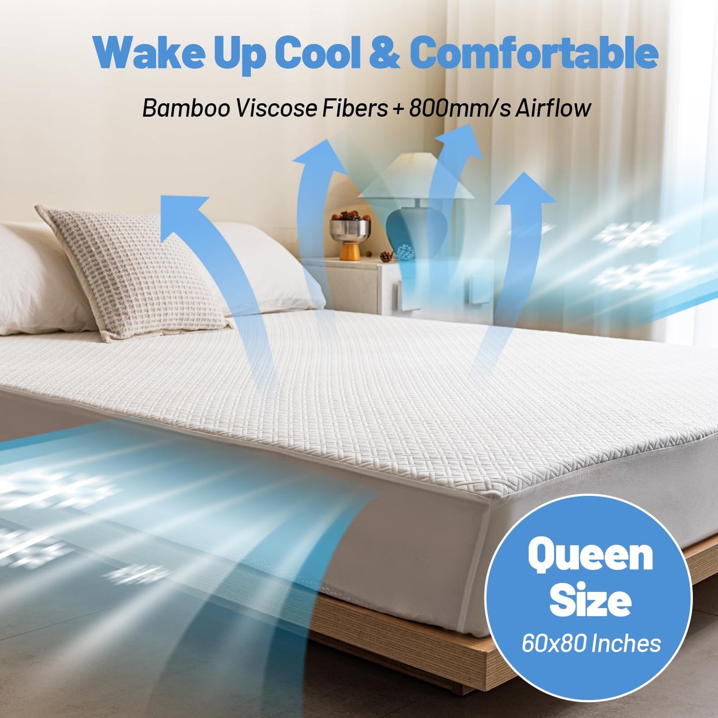 Premium Bamboo Mattress Protector – Queen Size, Waterproof, & Ultra Soft Breathable Noiseless Washable Bed Mattress Cover for Comfort & Protection MC01QUEEN-L