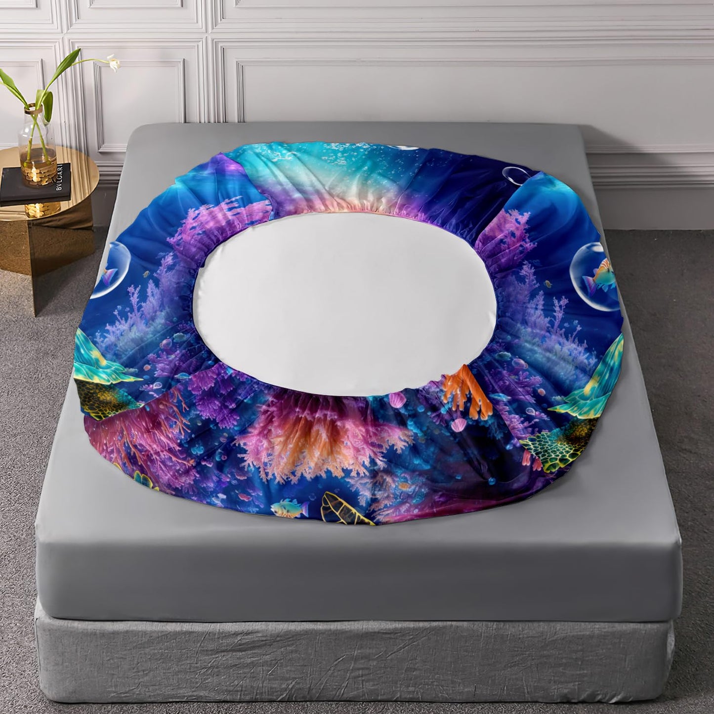 HOSIMA Sea Animal Bedding Set Turtle Fitted Sheet,Ocean Beach Theme Bedding Clownfish Coral Bed in A Bag Full Size for Adults Kids Coastal Granddaughter Bedding Full Sheets Deep Pocket.