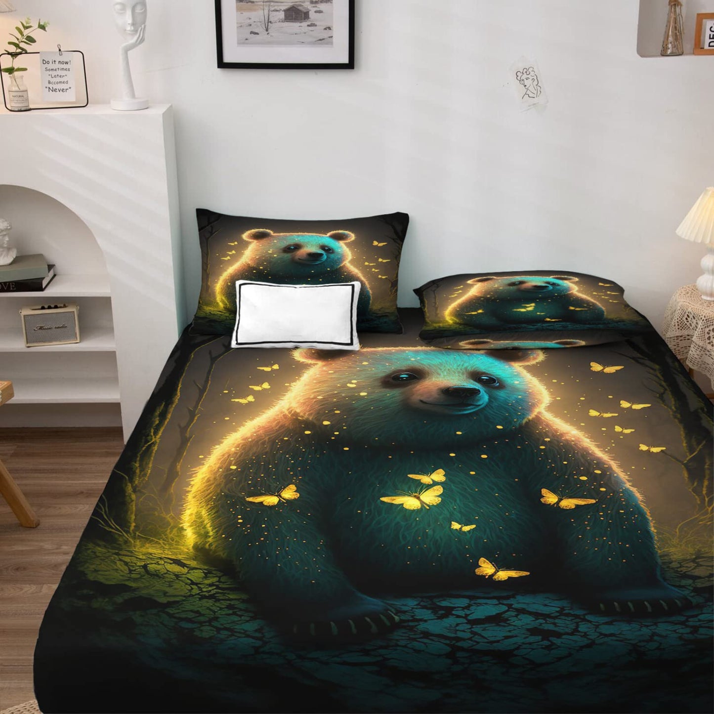 zcwl Queen Sheets Set, Panda Bed Sheets - Microfiber Bedding Sheets & Pillowcases 4 Piece, Butterfly Animal Patterned Sheet Set, 16 Inch Deep Pocket Fitted Sheet, Silky Soft Wrinkle Free