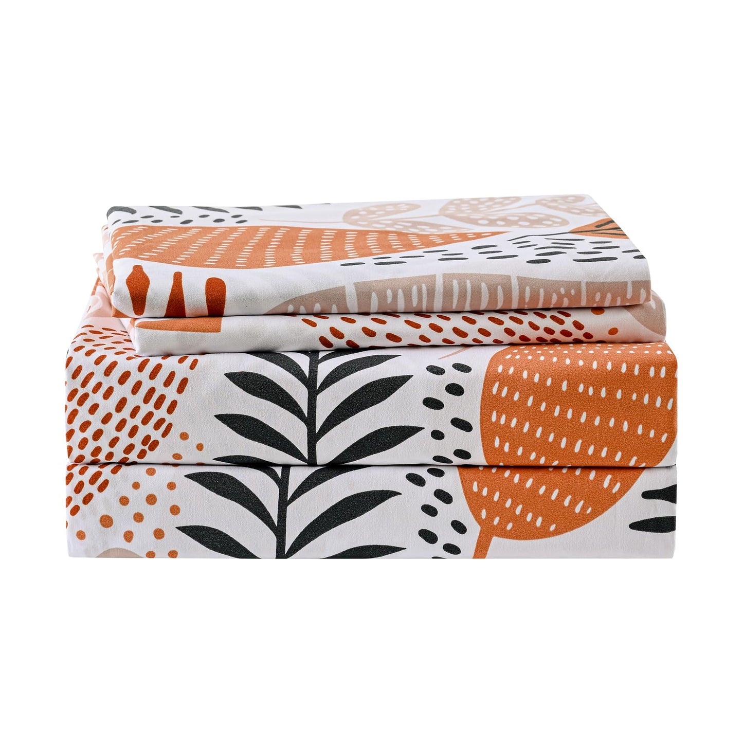 Yibeizi Boho Leaves Printed Sheet Set Queen, Botanical Pattern Bed Sheets Microfiber Bedding Sheets & Pillowcases Soft 15" Extra Deep Pocket Fitted Bedsheet 4 Piece