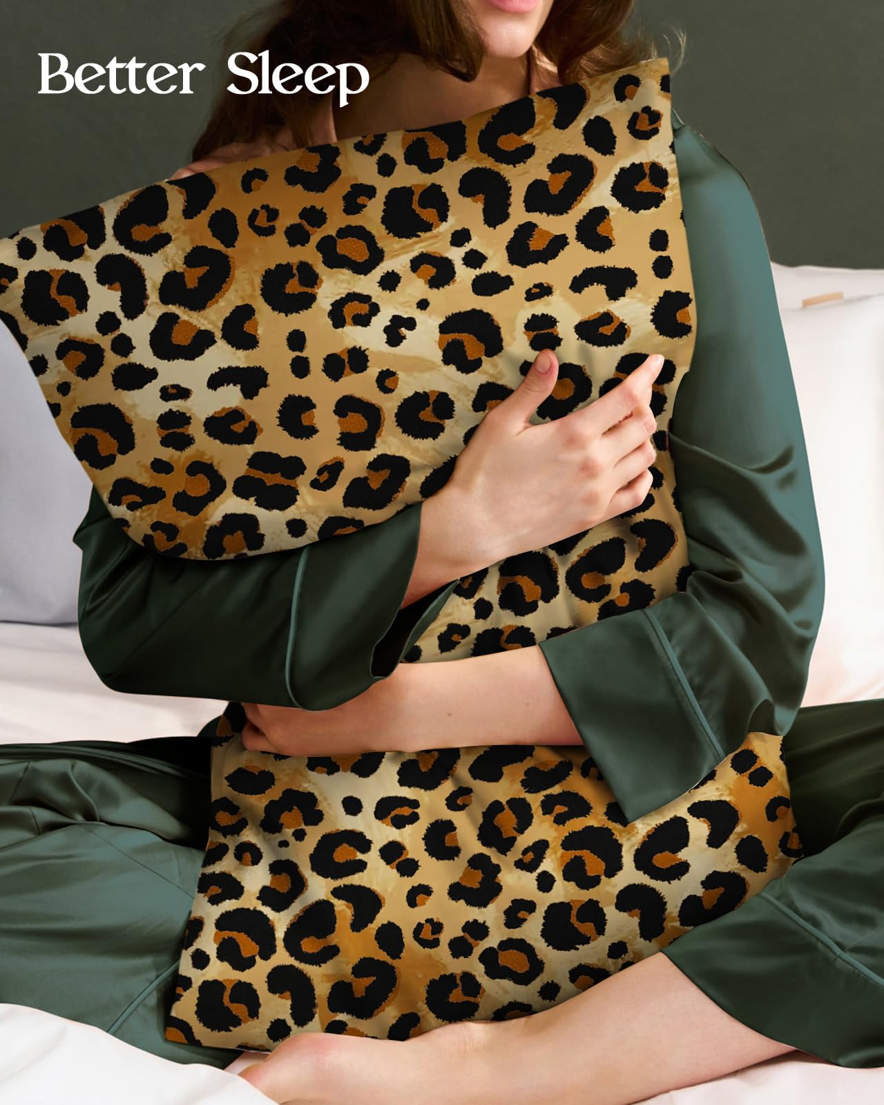 Miss Adola Silk Pillowcase 2 Pack - Pillow Cases 20" x 30" Queen Size Set of 2 for Hair and Skin Smooth Soft Breathable with Hidden Cute Zipper Cooling Pillow Covers for Sleeping, Leopard