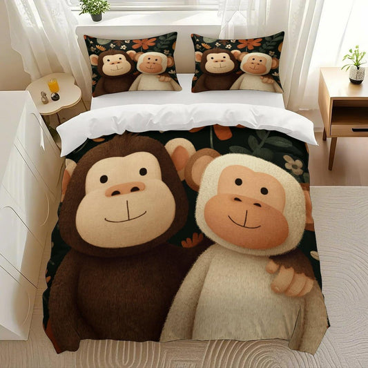 Kjdfhk Monkey Friends Bedding Comforter Sets Bedding Set 3 Pieces (1 Duvet Cover 2 Pillowcases) with Zipper Closure Lightweight