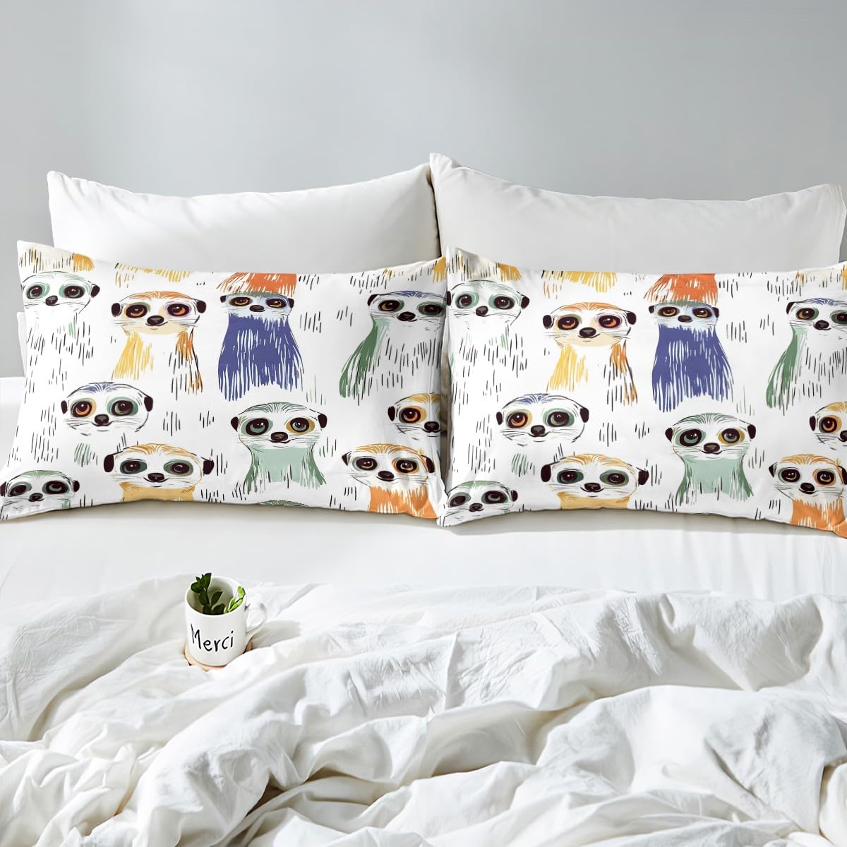 Feelyou Kids Meerkat Sheet Set for Boys Girls Cartoon Wild Animal Bed Sheet Set Cute Southern African Mongoose Bed Sheets Children Bedroom Decor Bed Set Full Size 4Pcs