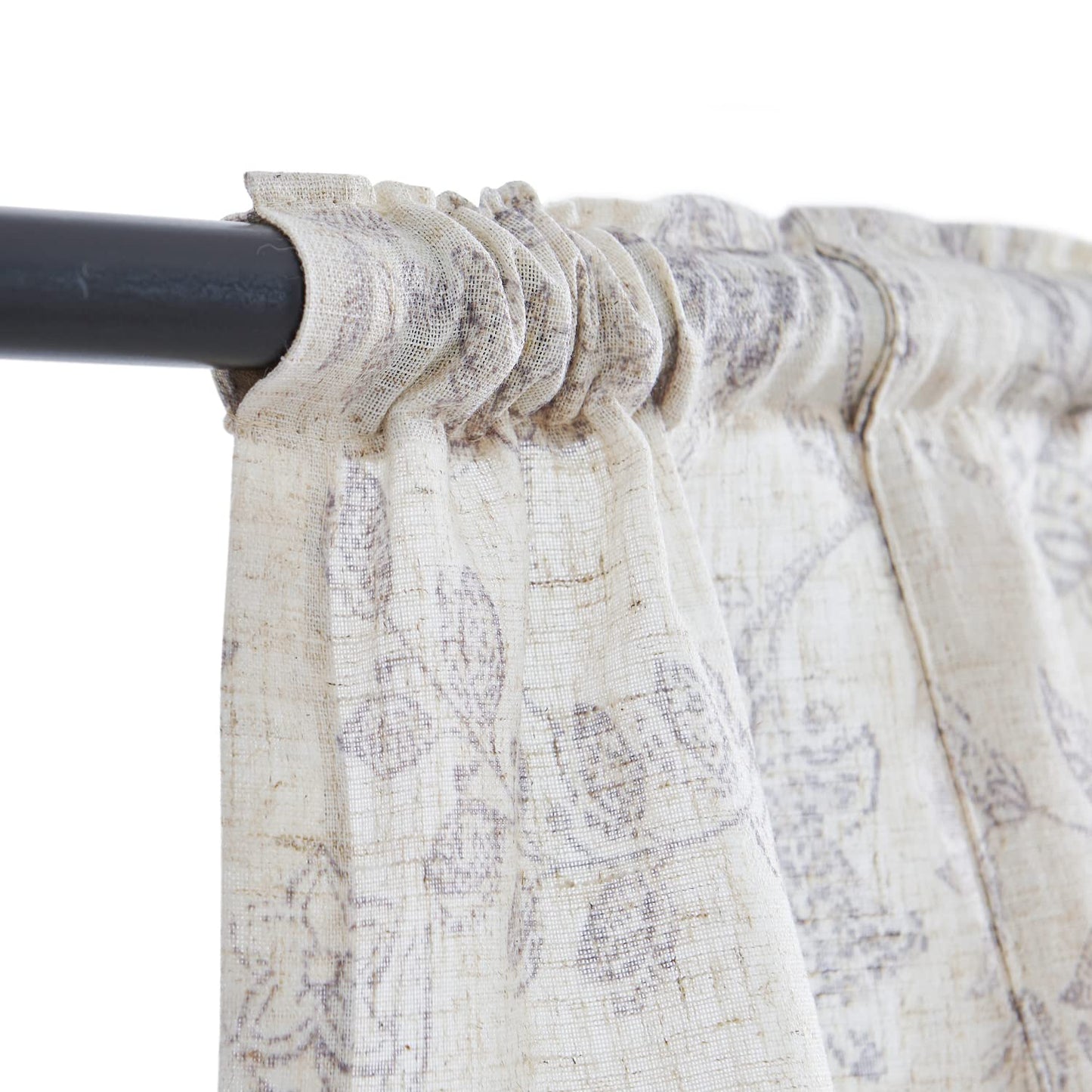 Lazzzy Kitchen Tie Up Valance Curtain Linen Floral Farmhouse Valance for Living Room Bathroom Bedroom Country Valances Window Treatments Small Cafe Curtian 20 Inch Rod Pocket 1 Panel Grey on Beige